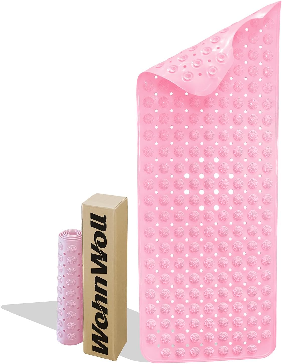 Non-Slip Bath Tub Mat, Extra Large 40x16 Inch Shower Mat with Suction Cups & Drain Holes, Quick Dry Soft Mat for Bathroom Floor Safety, Massage Style, Pink