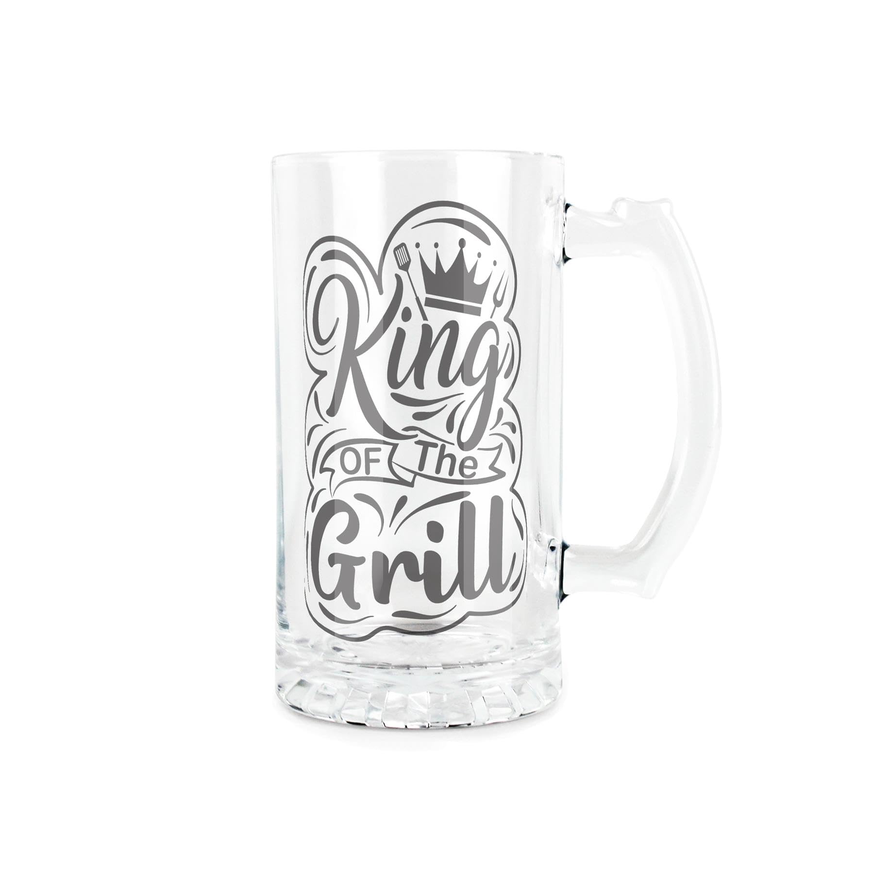 Purely HomeKing of The Grill Glass Stein - BBQ Fathers Day Beer Glass Gift/Present - 450ml Drinking Cup/Tankard with Handle Gifts for Him