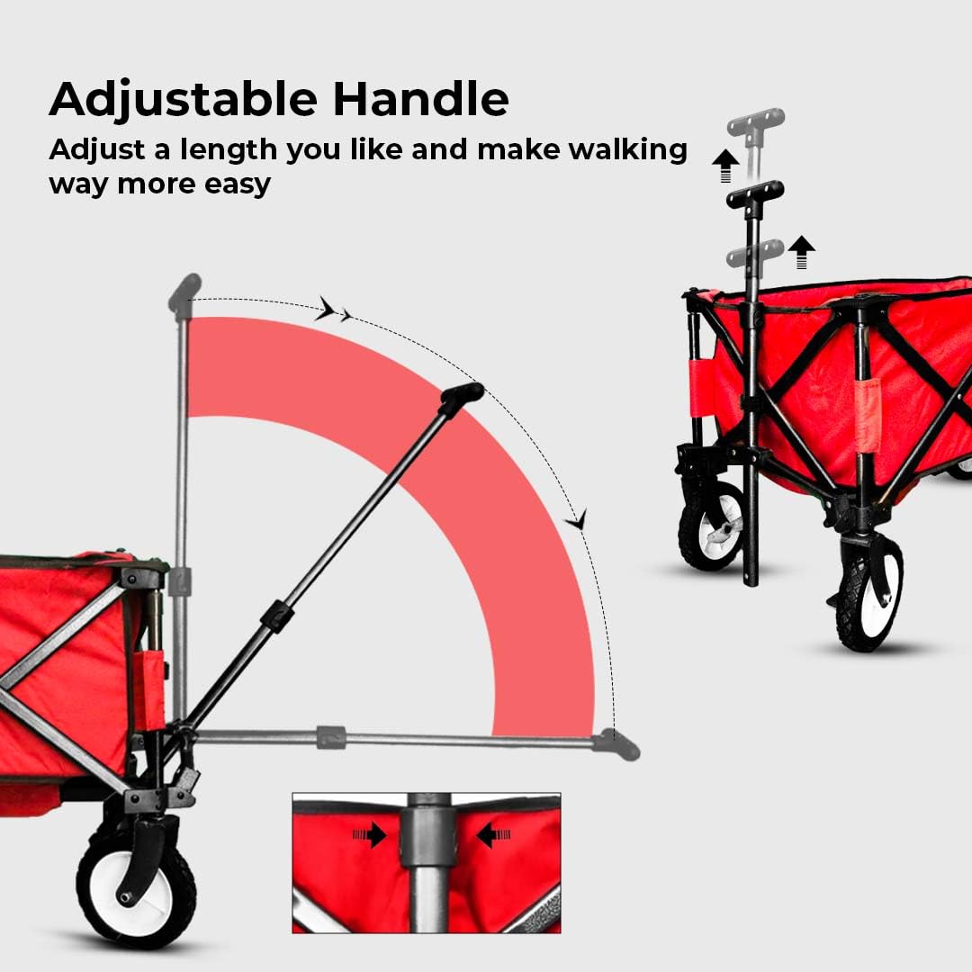 Carrello Pieghevole di Grande Capacità con Ruote, Carrello Fuoristrada per Giardinaggio, Campeggio, Shopping, Spiaggia e Sport all'Aperto, Nero, Max 70 Litri e 90 kg