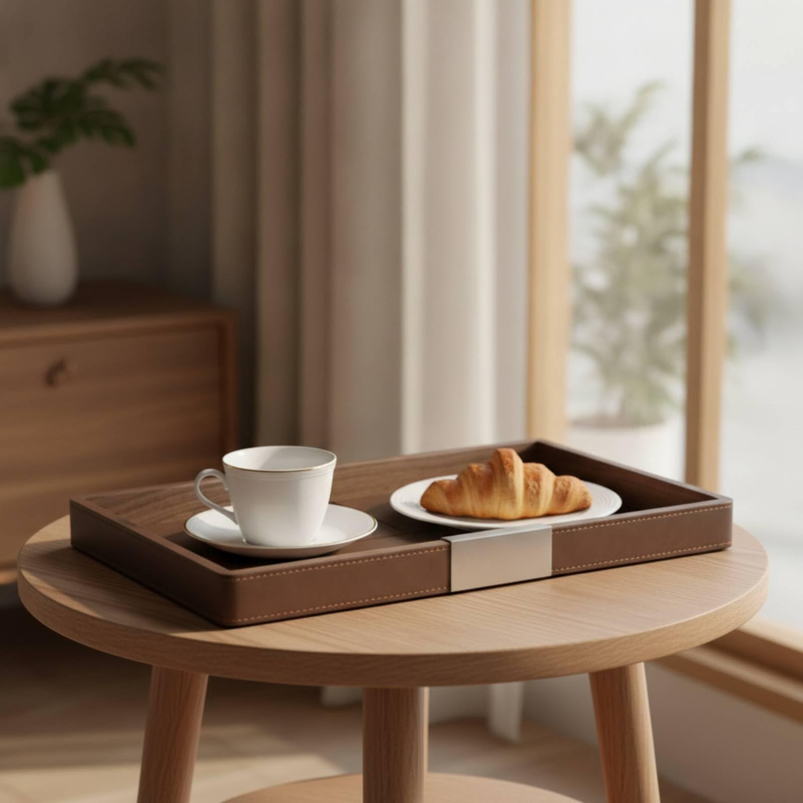Bandeja Bandeja para Servir Bandeja de Madera Bandeja de Té Bandeja de Café con Estética Sobria y Contención de Líquidos Adecuada para Servicio de de, Grande, Rectangular De Nogal
