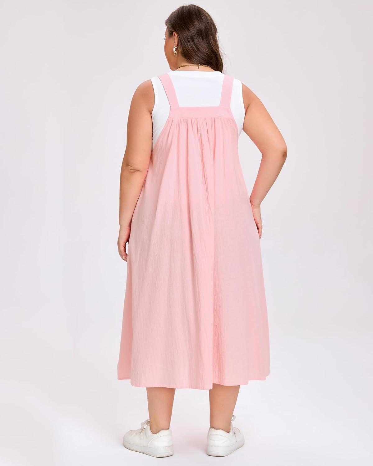 Moon Wood Plus Size Cotton Overall Dress for Women Adjustable Strap Jumper Dress with Pockets Casual A-Line Maxi Dress - Image 6