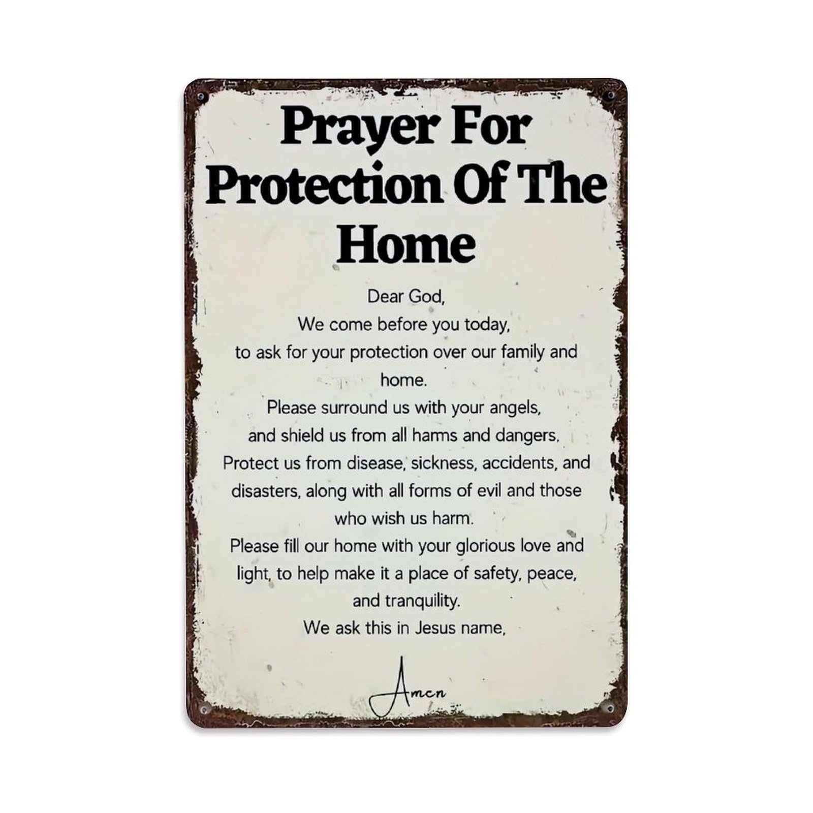 Jdfenggu Vintage Prayer For Protection Of The Home Retro Metal Tin Sign, Decor Art Poster For Bar, Home, Man Cave, Kitchen, Laundry Room Gift 8X12inch