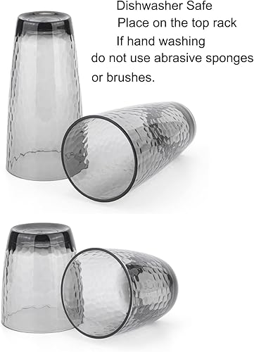 Miniatura 5 de KOXIN-KARLU Vasos de plástico acrílico martillados de 15 onzas y 26 onzas, juego de 8 en gris ahumado