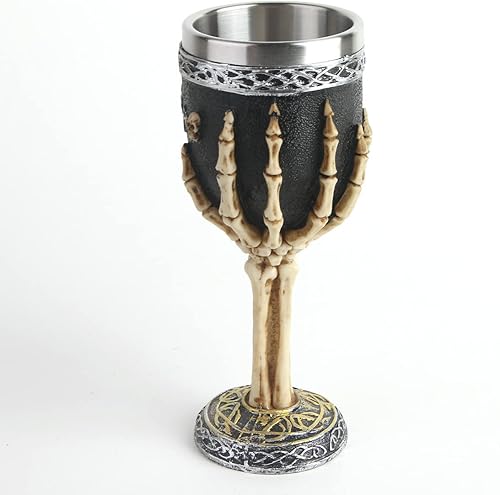 Miniatura 7 de Copa de vino con diseño de calavera de 7 onzas, diseño de esqueleto medieval, copa de cáliz de vino, globo gótico de sacrificio de acero inoxidable