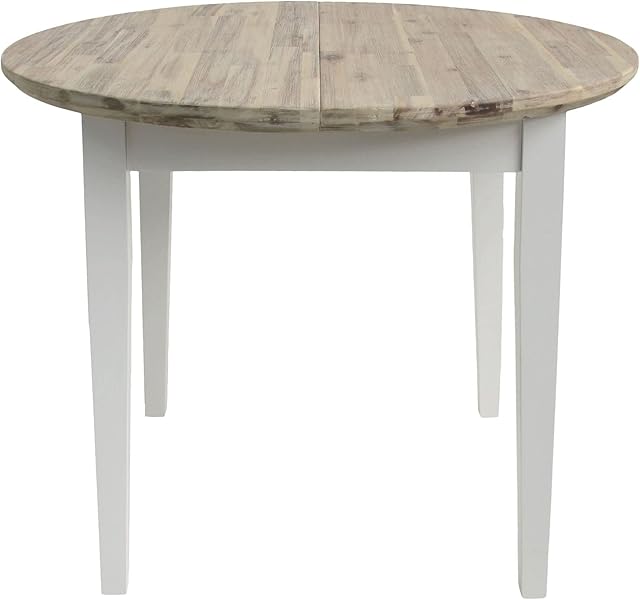 Florence white round extended table (92-117cm). 100% hardwood kitchen dining table with limed wooden top. Table ONLY. Matching chairs are also available