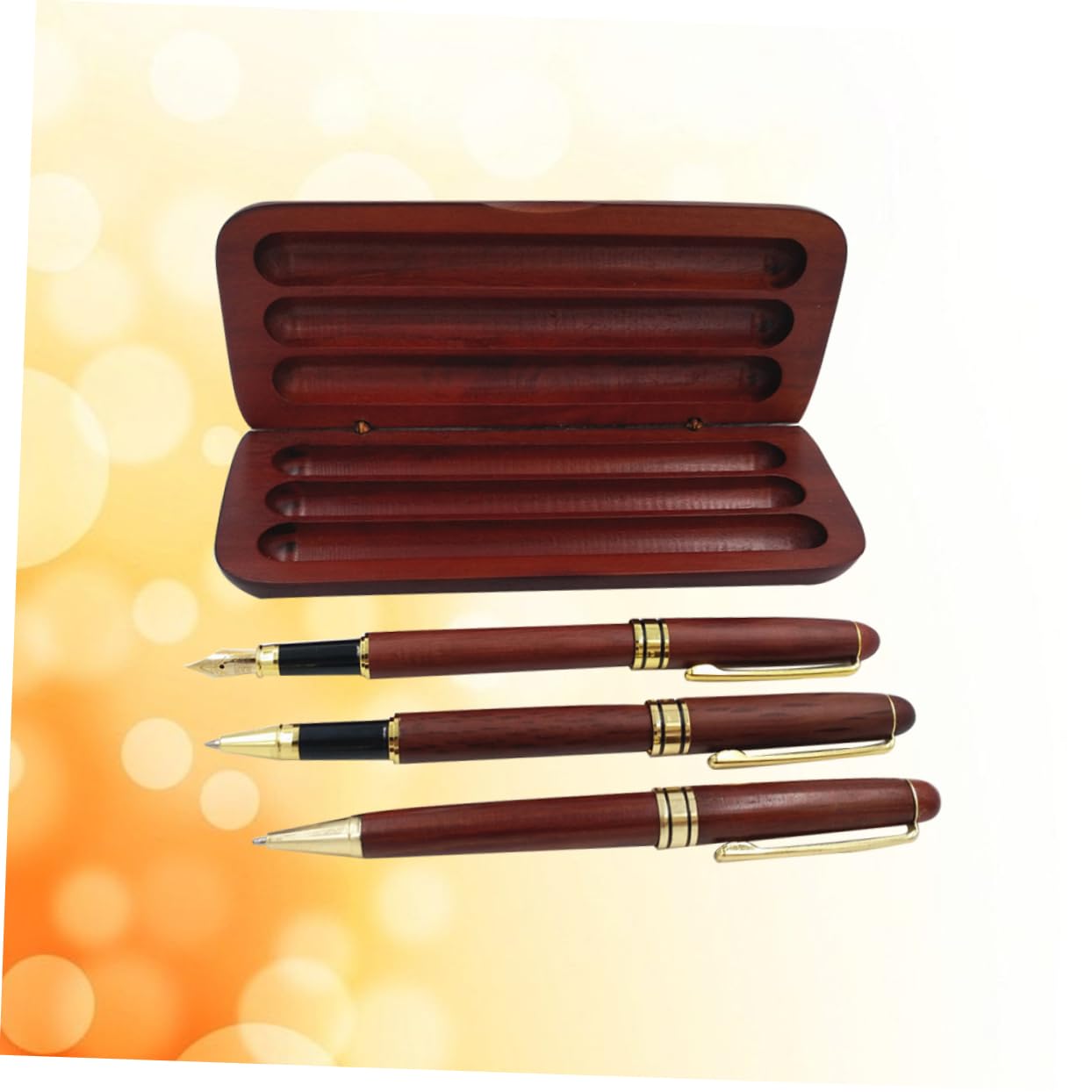 Housoutil 3 Stück Teiliges Füllfederhalter Set aus Fichtenholz mit Kugelschreiber und Gelstift für Unterschriften Kalligraphie Büro und zu Besonderen Anlässen