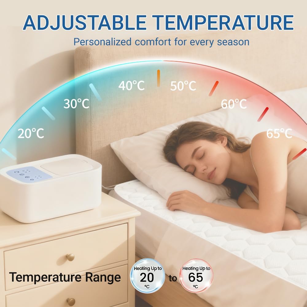 Water Heated Mattress - 20-65℃ Intelligent Temp Control, High-Grade Frosted PVC Hose, Comfort Hydraulic Heating, All-Season Use(Queen)
