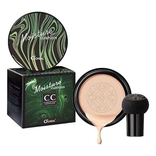Mushroom Head Air Cushion CC Cream, CC Cream Foundation, Moisturizing BB Cream Foundation Long-Lasting Coverage of Blemishes, Matte Even Skin Tone Nude Makeup Base Primer (02#, ivory)