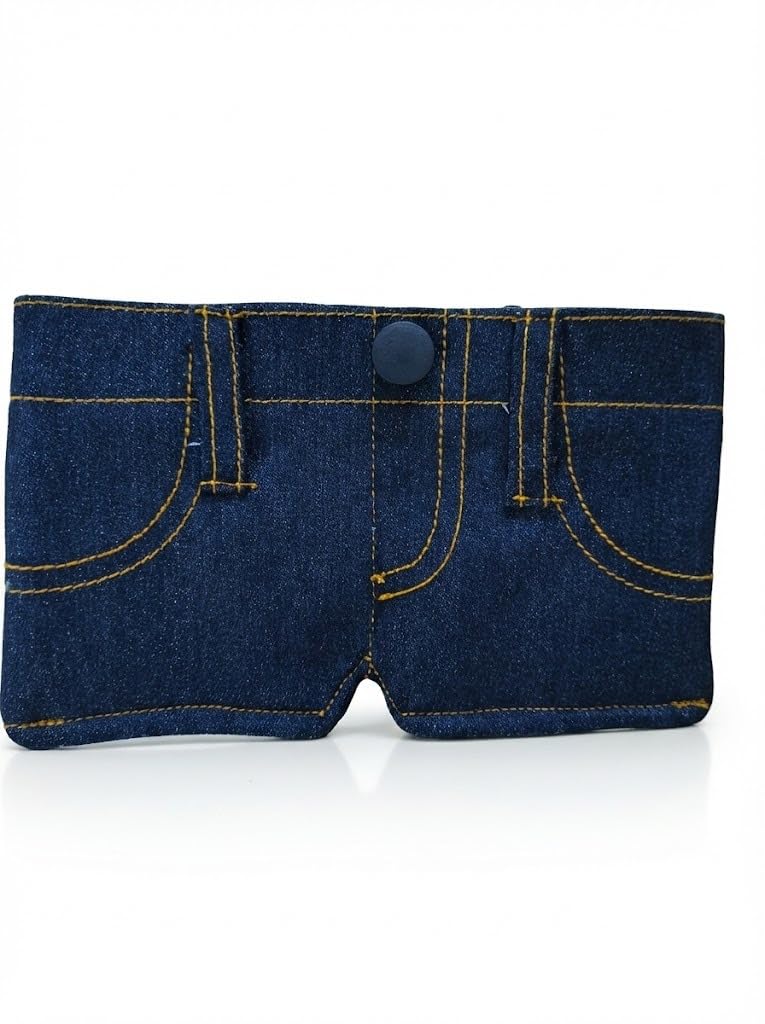 Pocket Pants Mini Jeans Wallet, Pocket Pant Mini Jeans Wallet, Portable Retro Pants Style Wallets, Compact Bifold Pockets Purses for Cards or Cash, Blue, 1p, with Free Keychain