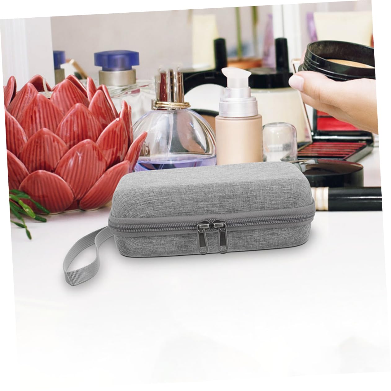 Angoily Kosmetiktasche mit Großem Fassungsvermögen 2 Stück mit Griffdesign Nylon und Schwamm Material Elegantes und Modisches Design Praktische Reise Handtasche für Frauen