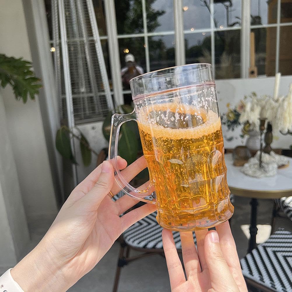 Chope Bière Factice Lot De 2 Chopes à Bière Factices CAKEEYUM | 450ml Double Couche PS | Plastique Transparent | Pour Déco Ou Farce Fausse Chope Plastique