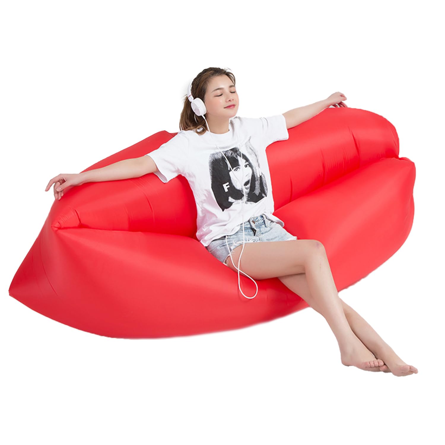 Inflatable Lounger Air Sofa, Waterproof Inflatable Sun Lounger, Waterproof & Leak Proof inflatable Air Lounger Lazy Sofa, Blow up Air sofa for Indoor, Outdoor, Swimming, Camping, Beach,Travel (Red)