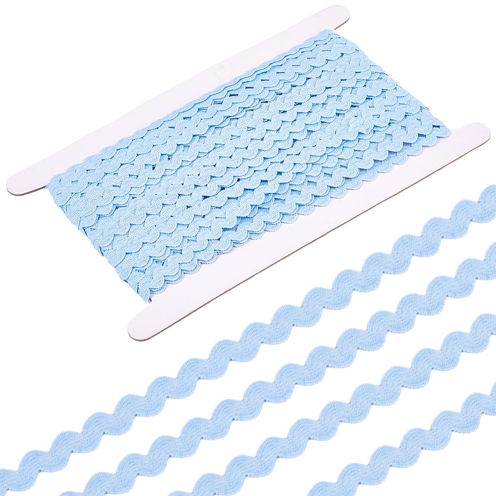 GORGECRAFT 25 Yards Elastic Rick Rack Trim for Sewing 3/8 Inch Ric Rac Zig Zag Lace Wave Ribbon Wave Bending Fringe Lace Trim Light Sky Blue S Shaped Woven Fabric for DIY Crafts Wedding Dress