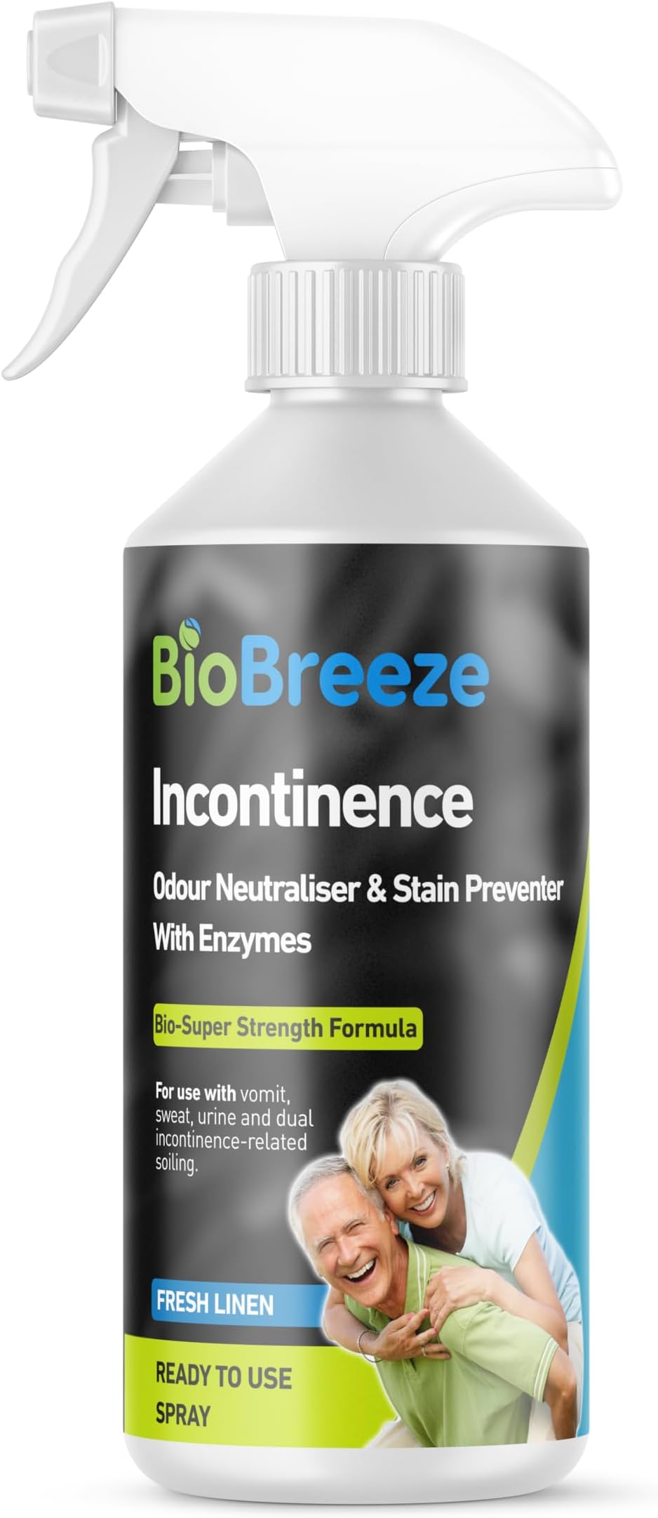 Incontinence Odour and Stain Preventer with Enzymes - Carpet Cleaner, Cleaning Products & Upholstery Cleaner - Linen Fresh, Super Strength, 500ml Spray Freshener