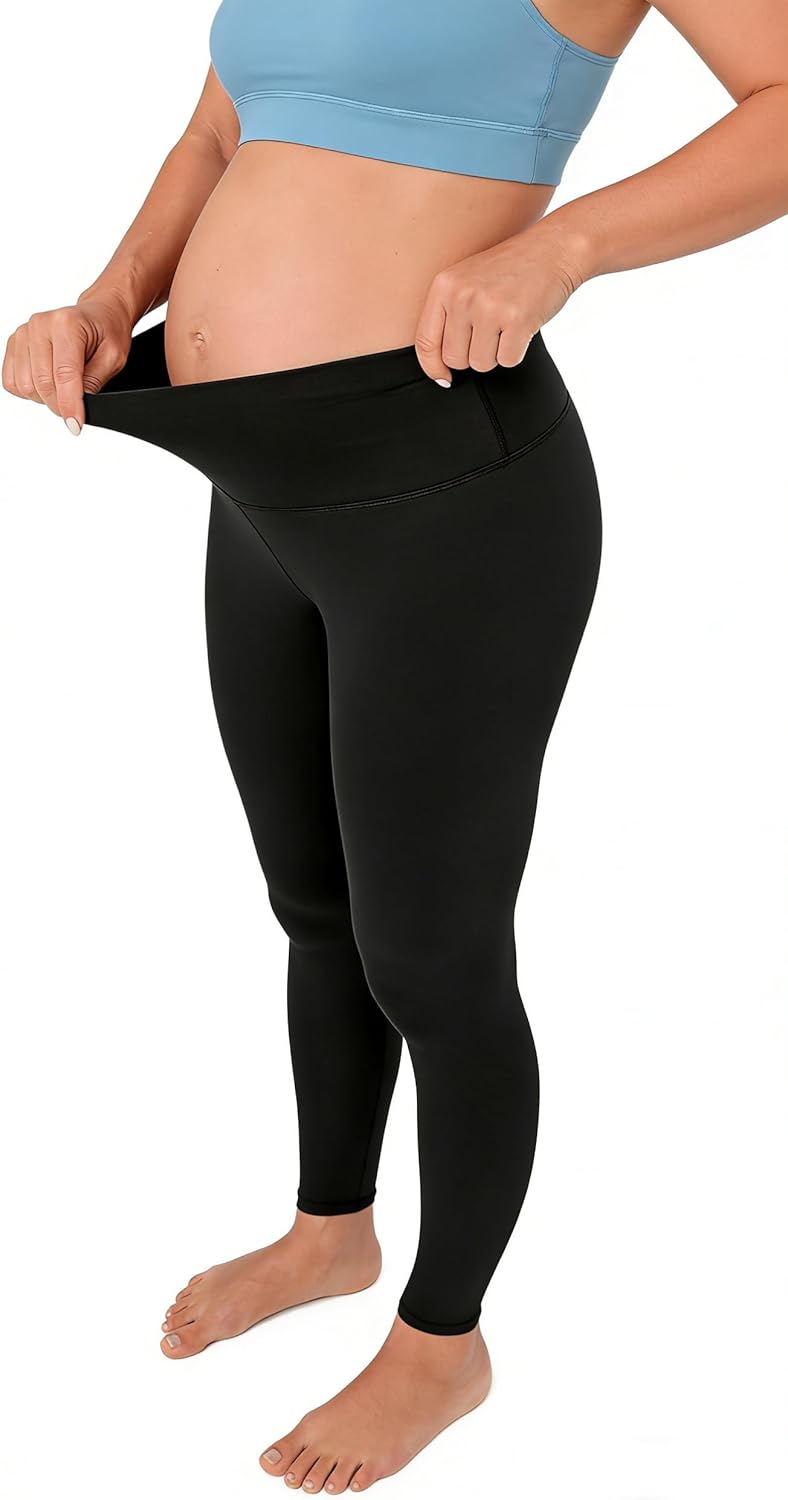 Maternity & Postpartum Leggings for Women - High Waisted Yoga Pants for Pregnancy-Gentle Tummy Control Lounge