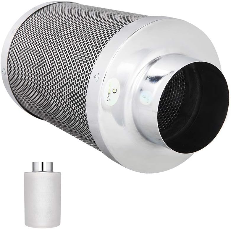 CoolGrows 4 inch Air Carbon Filter with Reversible Flange Odor Control Grow Tent Kit with Australia Virgin Charcoal Activated Charcoal Air Filter Scrubber, Pre-Filter Included