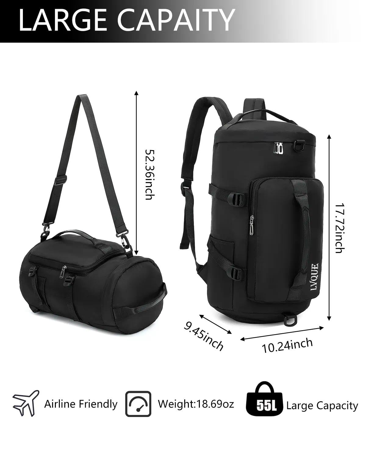 Janety Borsa sportiva da uomo e donna, impermeabile, 40 l, borsa sportiva Weekender