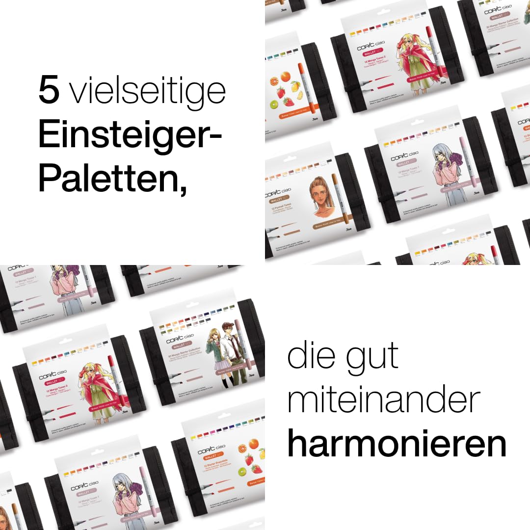COPIC Ciao "Starter-Set", 12er Set im Wallet, Twin Marker mit einer mittelbreiten und einer Brush-Spitze