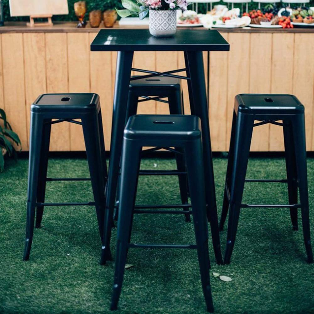 Tavolo Alto Bar da Bistrot - Design Industriale per Aperitivo, Cucina o Salotto Moderno - Tavolino in Legno di Pino e Metallo (Nero)