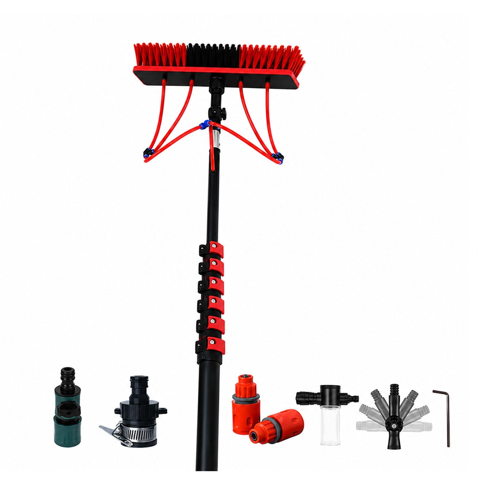 Zestaw Do Czyszczenia Paneli Solarnych Z Kijem Carbon | Zawiera szczotkę 550 mm, wąż, zawór, szybkozłączkę, adapter, butelkę piany i przegub do mycia na zewnątrz.(20FT)