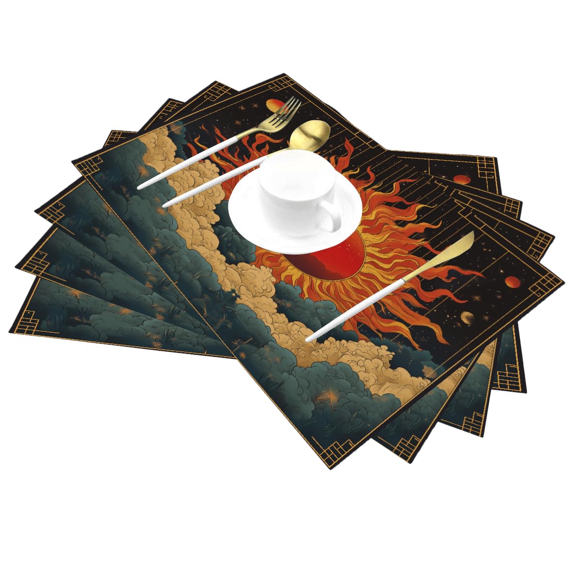 Sets de table de fête avec motifs soleil en PVC pour sublimer vos dîners de réception