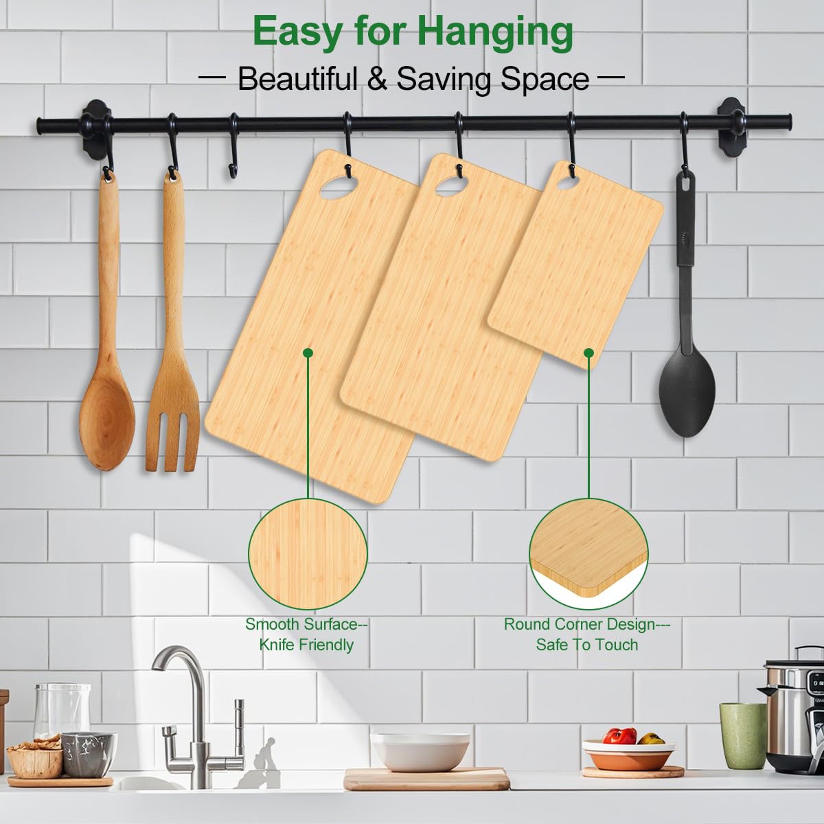 Viretang Tabla de cortar de bambú pequeña, tablas de cortar de madera para cocina, juego de 3 para carne, verduras y queso (3)