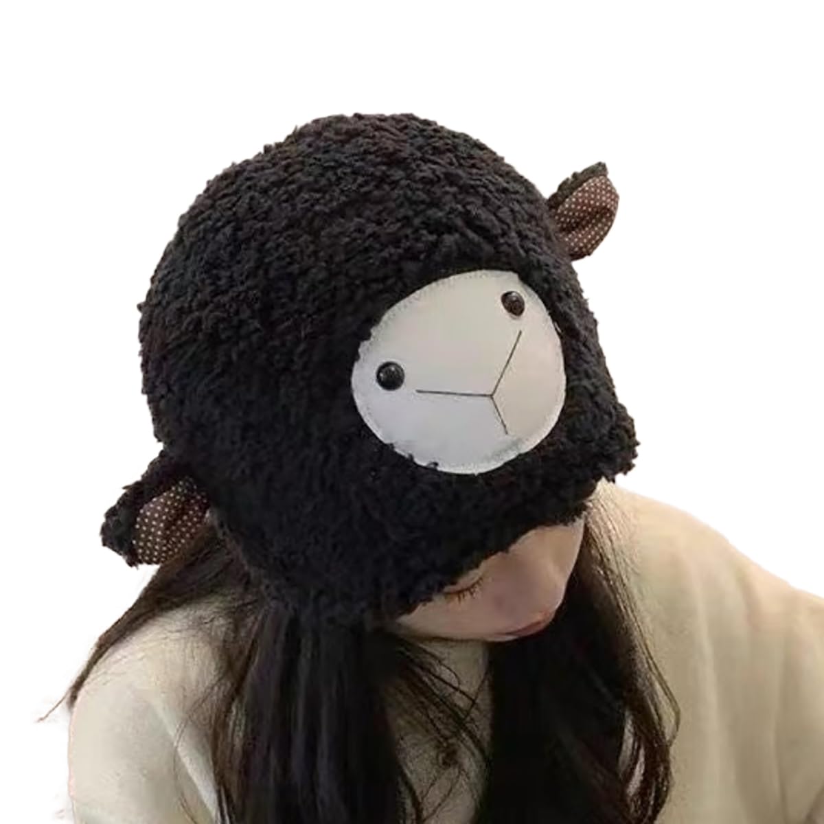Women hat Beanie Winter Knit Wool Windproof Cute Lamb Animal with Ear Design hat for Autumn Winter (Above 15 Year)-image-17