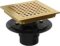 Vista 20 de Desagüe de ducha cuadrado de 4 pulgadas con brida, kit de drenaje de suelo de ducha de azulejos dorados cepillados, acero inoxidable 304, rejilla