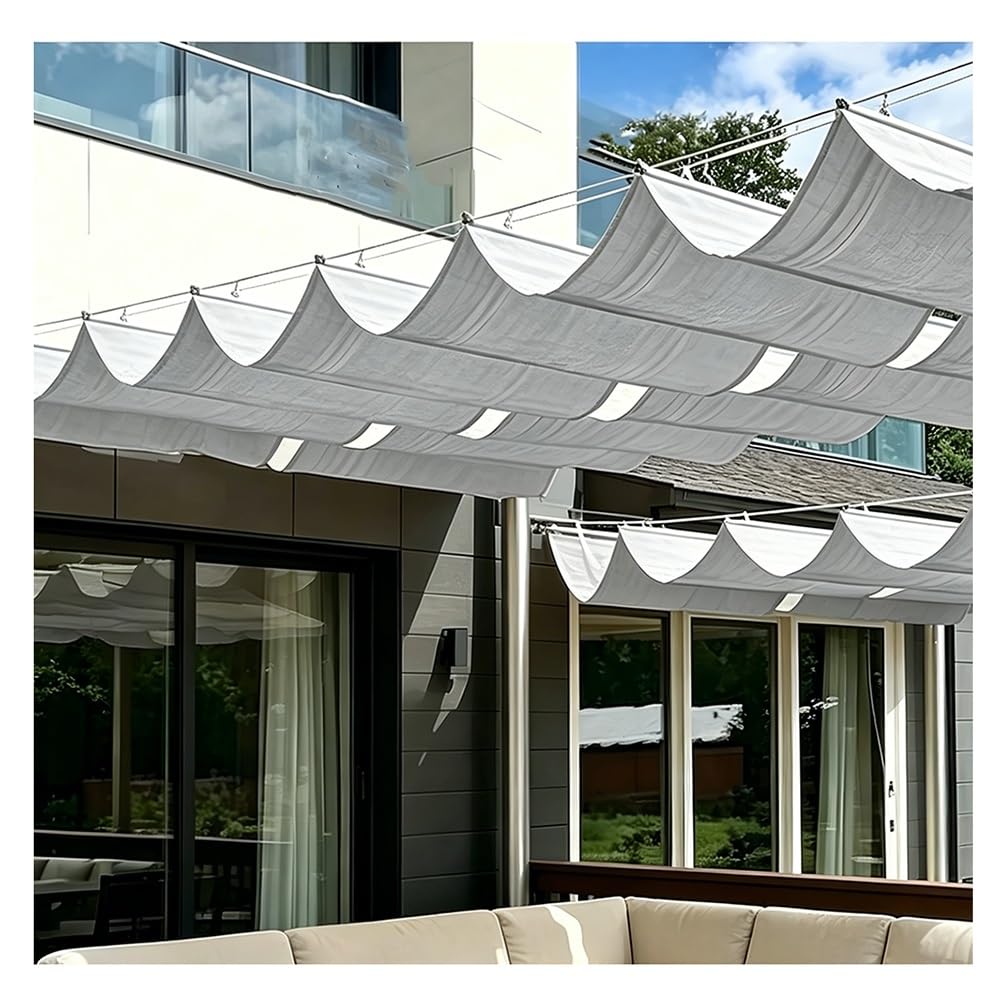 Zfmnoyev U-Shaped Wave Retractable Sunshade, UV Resistant Sun Protection Awning Canopy, HDPE Canopy Cover, Sliding Wave-Shaped Sunshade Sail, Suitable for Outdoor Gazebos(Gray-B,2.4x3m/7.9x9.8ft)