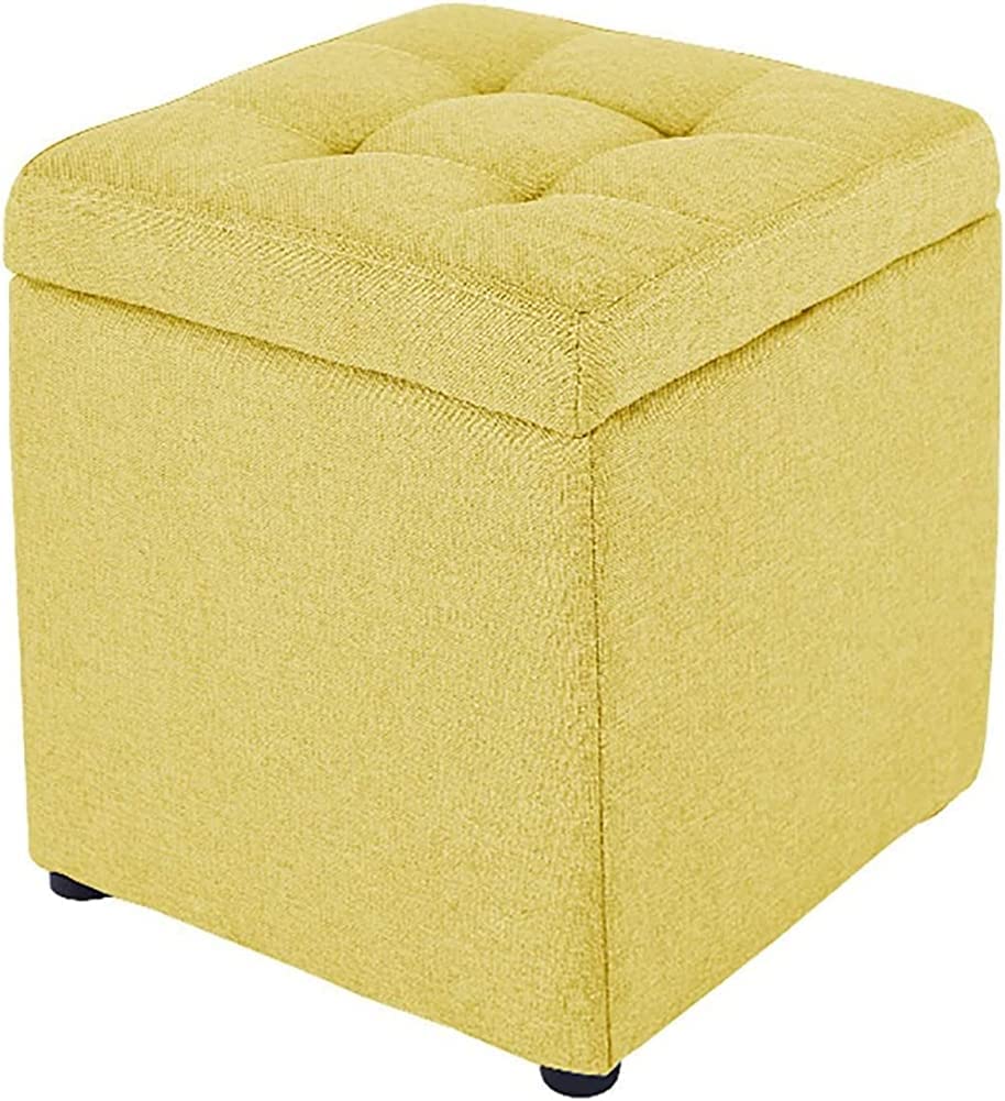 Pouf repose-pieds haute résilience et lin premium jaune sur pieds en bois stables