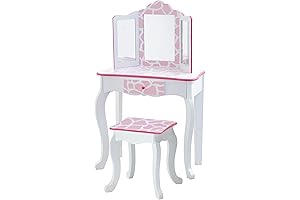 Teamson Kids Princess Gisele Giraffe Print 2-Piece Kids Wooden Play Vanity Set...