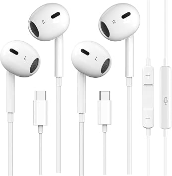 2 Pack USB C Wired Headphones for iPhone 17/16/15 Pro Max | In-Ear Earphones, Mic & Volume Control, Type C Earbuds, Compatible with iPhone 17/16/15 Pro/Air/Plus, iPad Pro, White