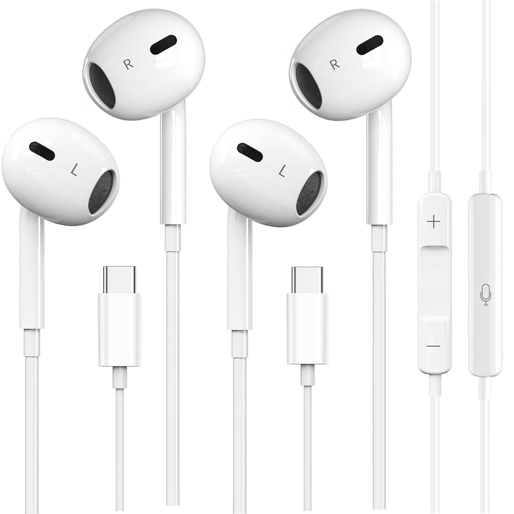 2 Pack USB C Headphones for iPhone 17/16/15 Pro Max, Wired in-Ear Earphones Type C Earbuds with Mic & Volume Control Compatible with iPhone 17/16/15