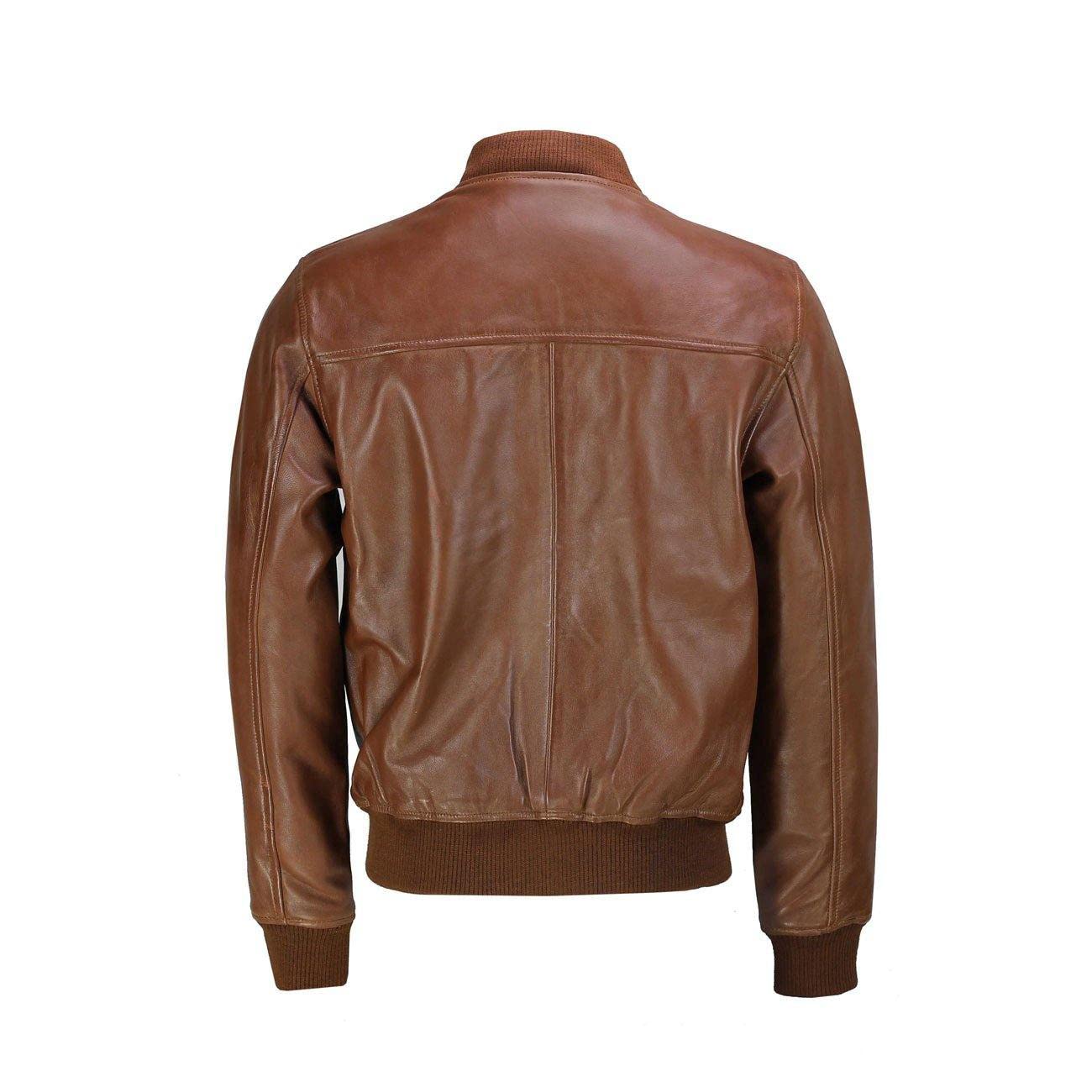 Chaqueta de cuero genuino y piel sintética para hombre, chaqueta de bombardero de diseño clásico marrón y estilo universitario, chaqueta de motociclista de motociclista