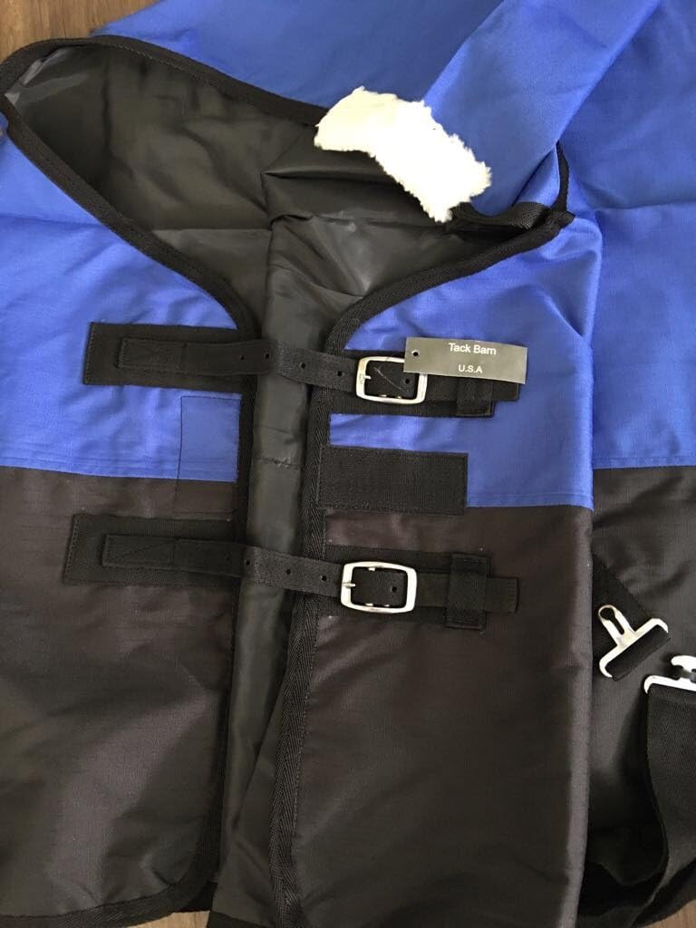 Winter Horse Turnout Winter Blanket No Fill Blue & Black Size 82"