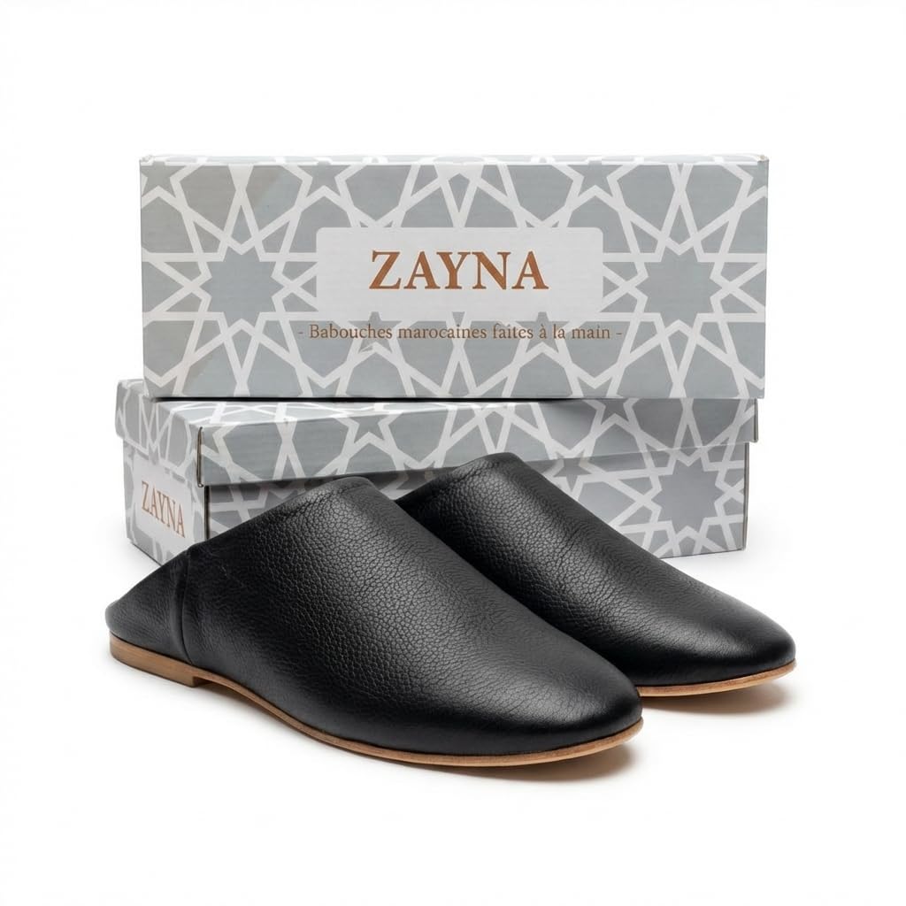 ZAYNA Babouches Marocaines en Cuir Véritable, Fait Main à Fès, Unisexe, Design Traditionnel et Confort Quotidien, Intérieur et Extérieur Léger