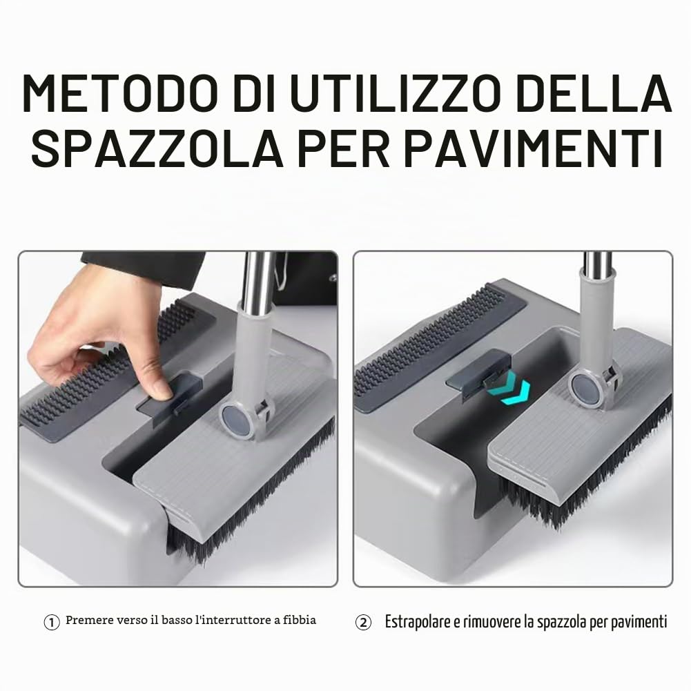 VALINK Set di scopa, paletta 3 in 1, scopa e spazzola per pavimenti, kit di pulizia verticale antivento con manico lungo per casa, cucina, stanza, 1,24 m