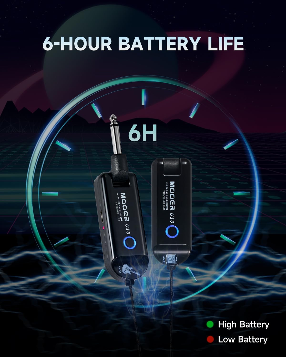 MOOER U10 Wireless Guitar System, UHF Wireless Guitar Transmitter Receiver Low Interference with 4 Channels for Electric Musical Instruments Guitar Bass Amp