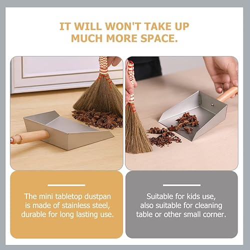 Miniatura 5 de LIFKOME Molde de acero inoxidable resistente mini recogedor de escritorio con mango cómodo para el hogar, producto de limpieza de sartenes de metal