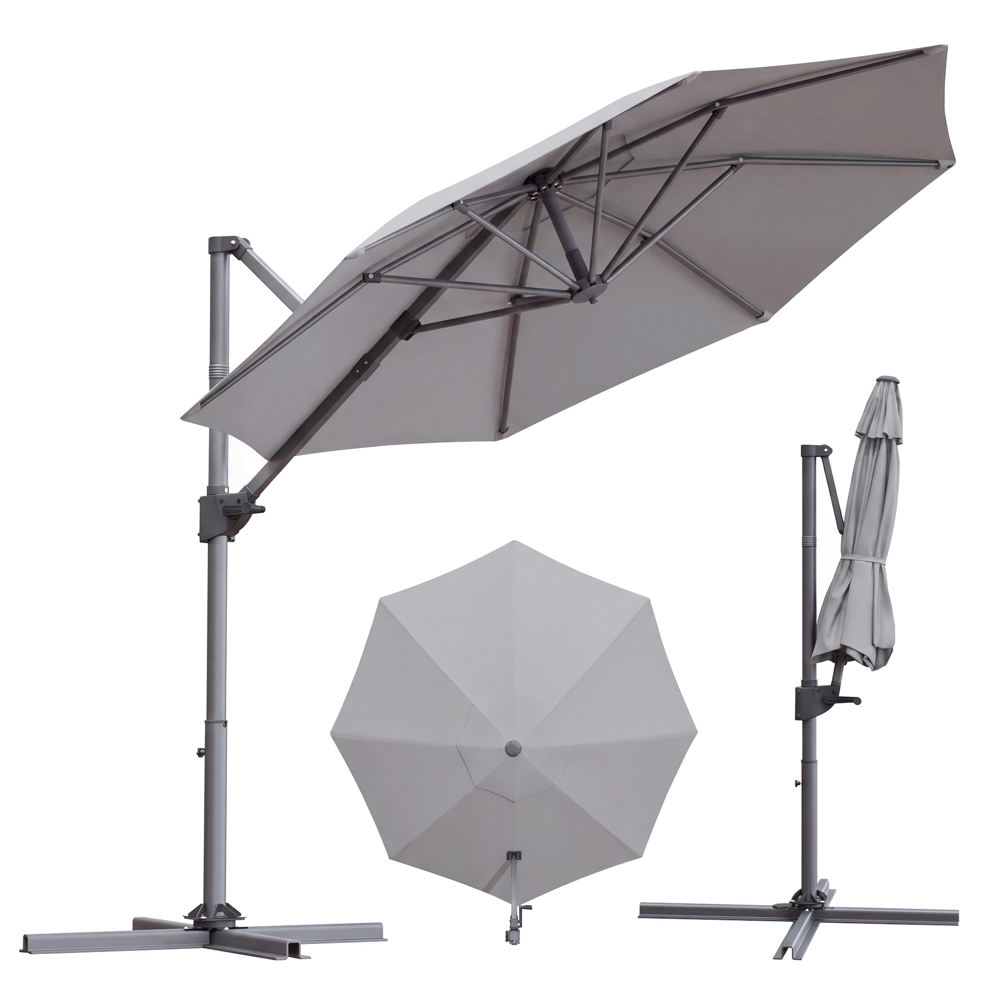 JUMMICO Parasol Déporté Carré 330x330cm, Parasol de Jardin Inclinable Rotatif 360° avec Manivelle, Protection UV50+, Toile Imperméable, pour Terrasse Balcon Piscine