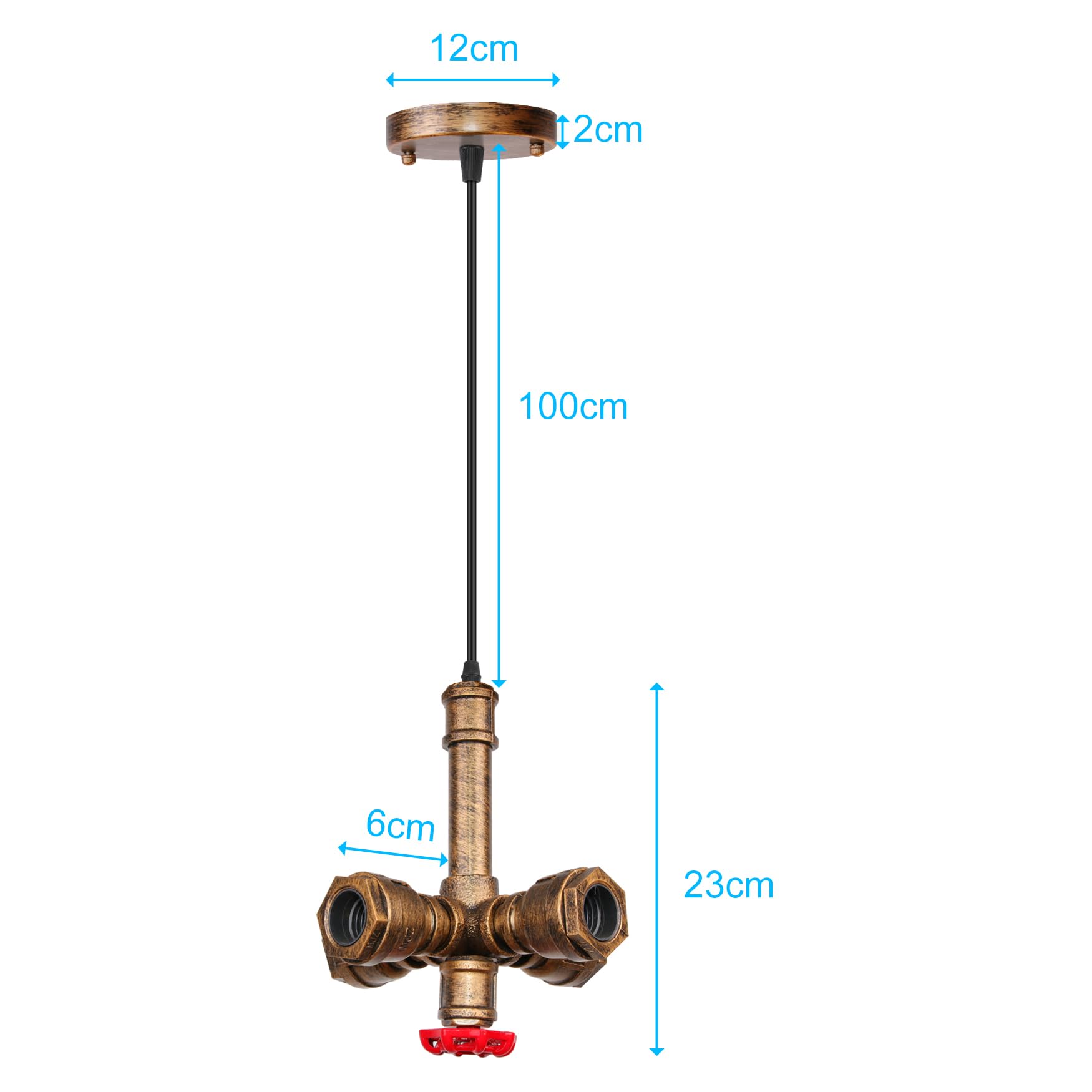 iDEGU Wasserrohr Pendelleuchte Rohr Industrielle Hängeleuchte 4 Lichter Hängelampe E27 Sockel pendellampe – 22CM, Farbe: Rost