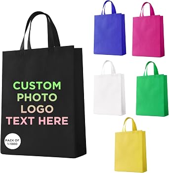 Custom Tote Bags with Logo Text, 1-500Pack Personalized Bulk Grocery Bags Resuable Shopping Bags Promotional Items
