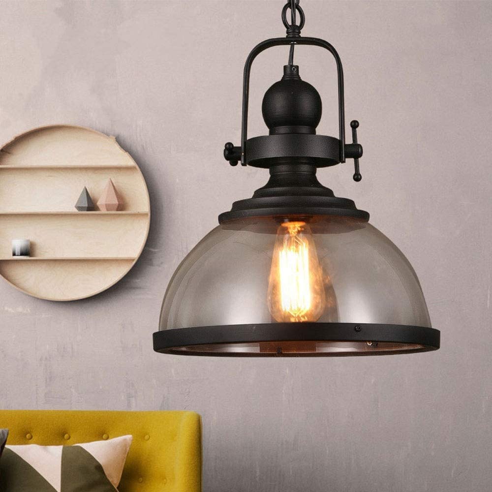 CFWSHJ Przemysłowy szklany żyrandol czarny metalowy wisiorek Vintage Sufit Light Ustawienie na wyspę kuchenną sypialnię do jadalni Foyer salon, wiszą światło