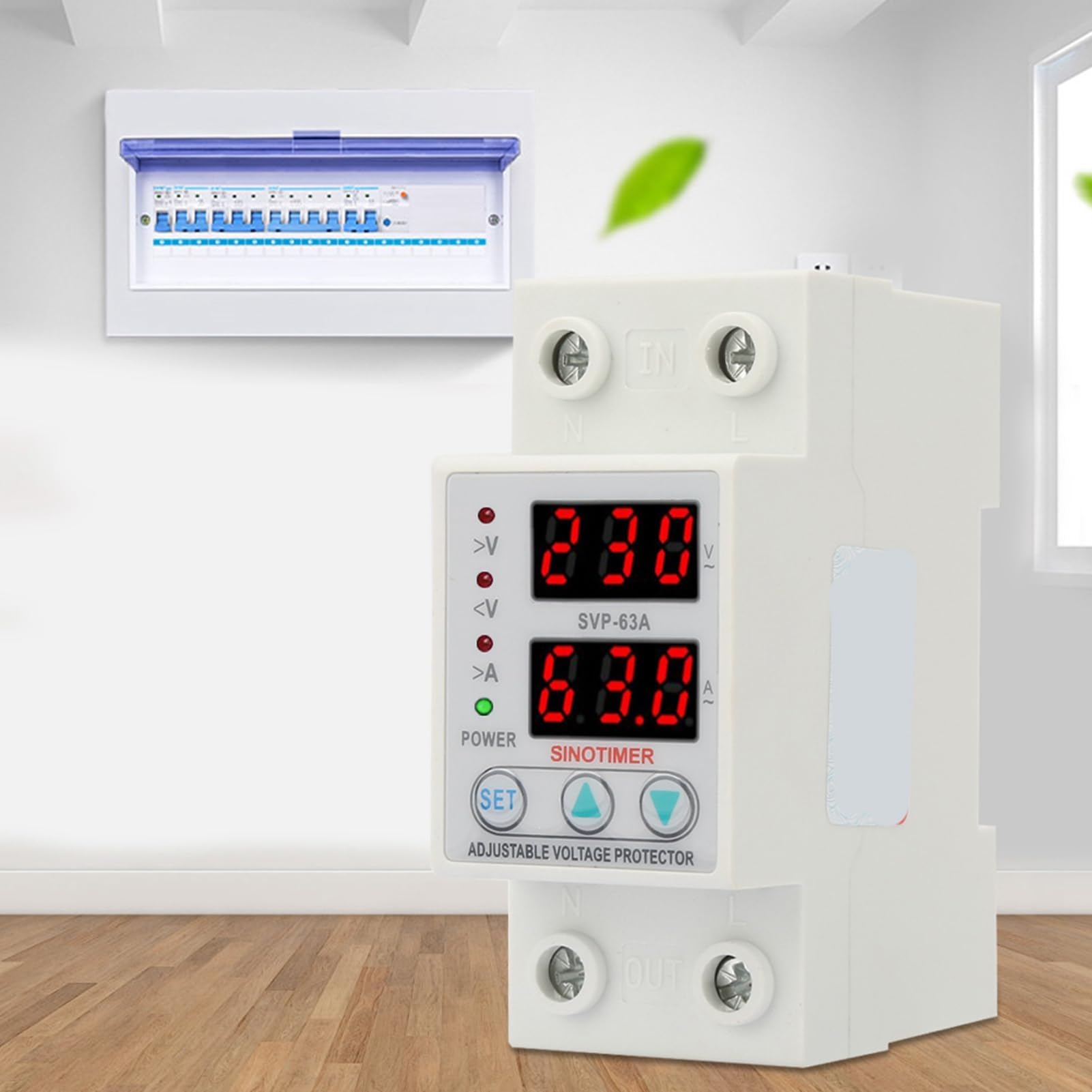 AC230V 63A Zabezpieczenie nadprądowe, zabezpieczenie przed przepięciem pod napięciem, podwójna dioda LED jednofazowa ochrona niskiego napięcia na szynie DIN