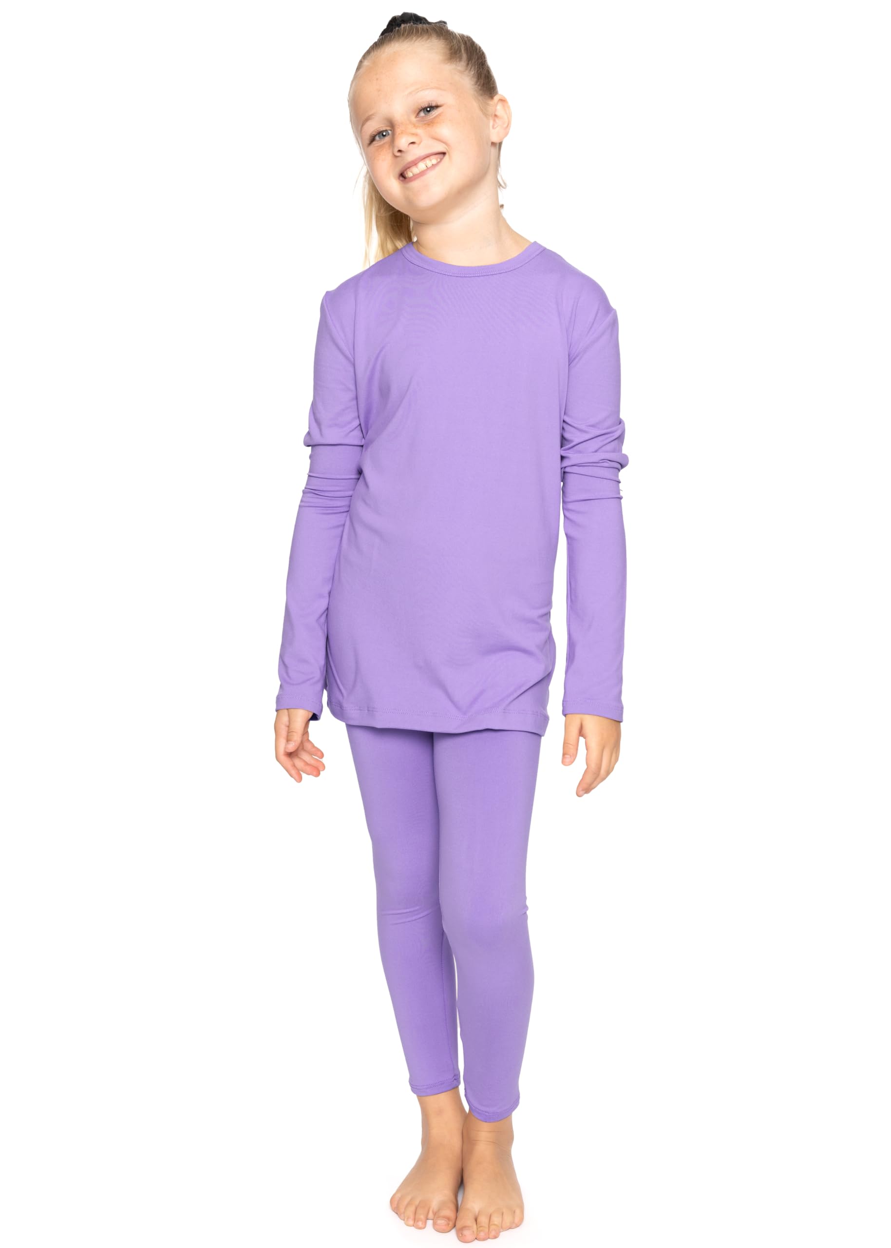 STRETCH IS COMFORT Girls 2 Piece Hoodie Short Sleeve Long Sleeve Crew Neck Top and Leggings Set Kids Thermals Underwear Set