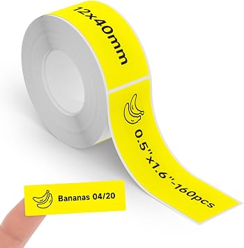 Thermal Labels DETONGER 1/2 Width Compatible Tape Refills Label Stickers Film Coatedfor Label Maker Tapes Home Office School Business Use Sticky Liquid-Proof 0.5"1.6"1240mm Yellow