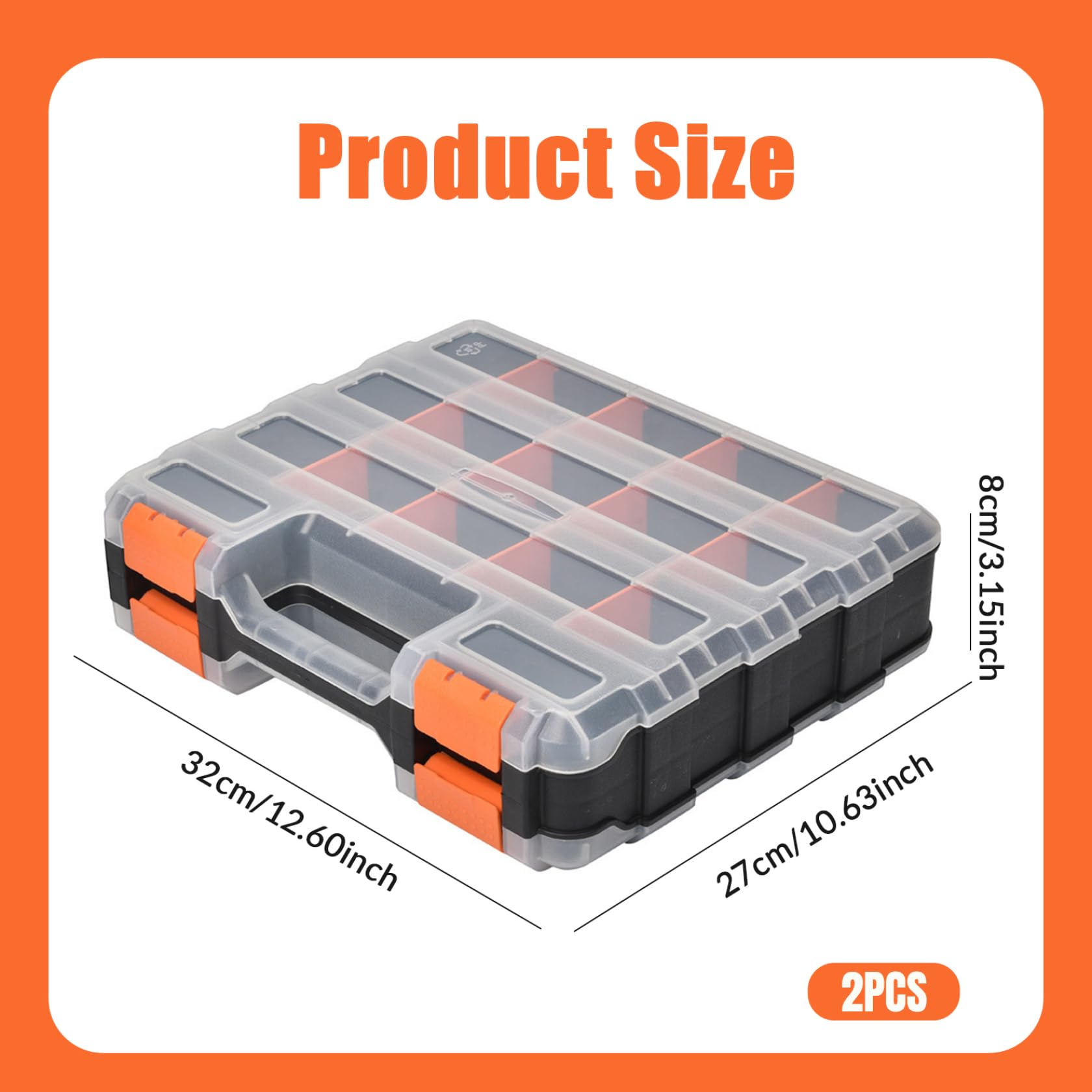 Paquete de 2 cajas organizadoras de tornillos de doble cara, 34 compartimentos, caja de almacenamiento portátil de piezas pequeñas con divisores extraíbles para tornillos, pernos, cuentas, compo