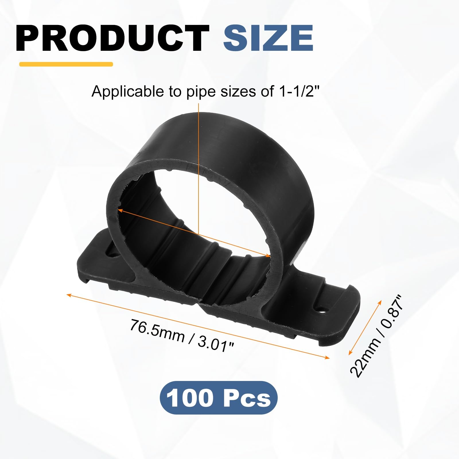 sourcing map 100 abrazaderas de tubo de suspensión de 1-1/2 pulgadas PP para soporte de tubo de cobre Pex CPVC, color negro