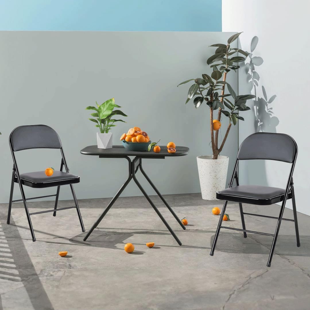 Padded Folding Chairs Set of 2, Portable Stackable Acrylic with Cushion for Outdoor Activities, Indoor Gatherings, Living Rooms and Office Meetings, Black
