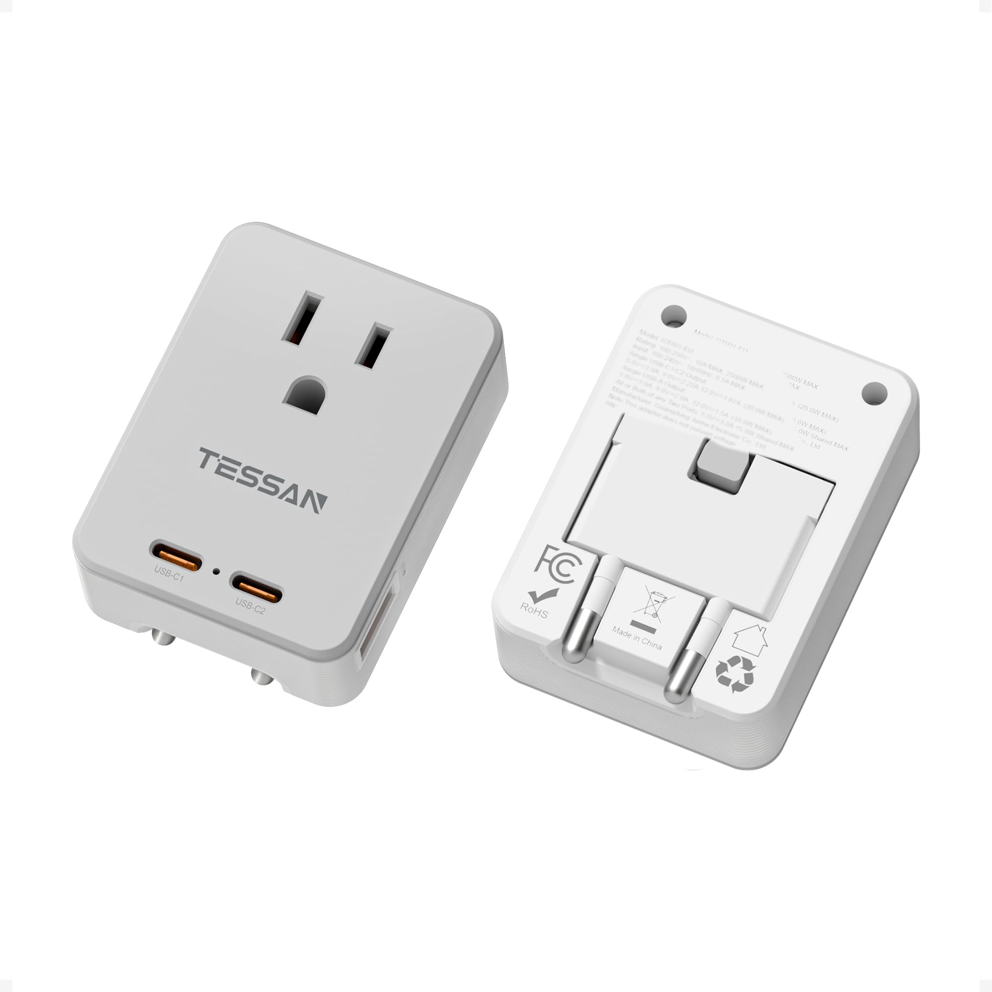 TESSAN 変換プラグ cタイプ(5-in-1, PD) 韓国/イタリア/スペイン/ドイツ/ベトナム/オーストリアヨーロッパ/タイなどの国に対応 | 韓国 コンセント 変換 海外コンセント 変換アダプター 2個AC差込口 20W急速充電2USB-CポートとUSB-A付きコンセント cタイプ 海外旅行用